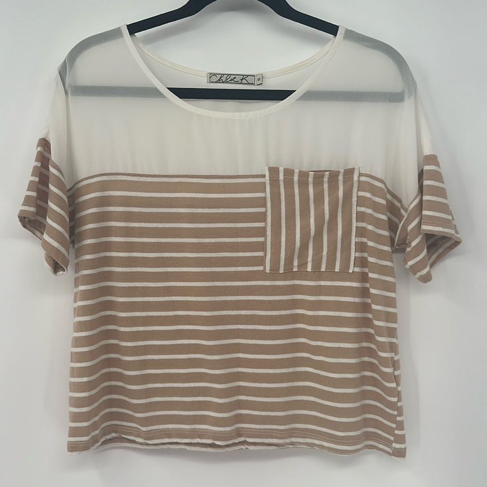 Chloe K cream striped crop top Size Small